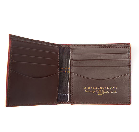 Barbour Artisan Billfold Wallet in Gift Box-Dark Brown Open