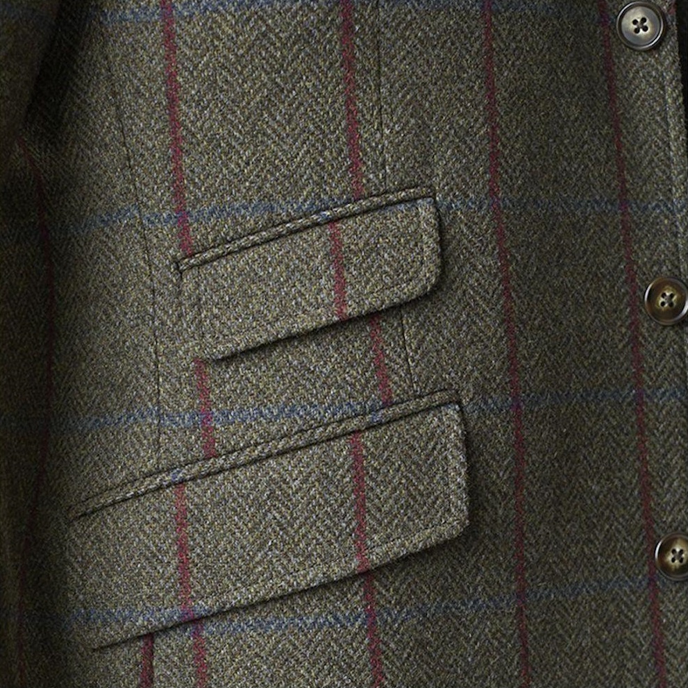 Brook Taverner Wilkinson Wool Check Jacket-Olive Check Detail