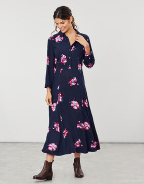 Joules Carla Long Sleeved Shirt Dress: Navy Spaced Floral